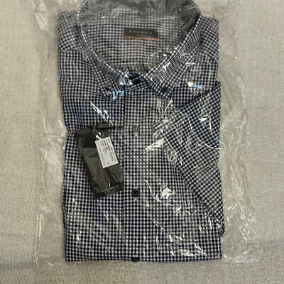 Eterna Womens Black White Slim Fit Long Sleeve Button Down Shirt Size 40 15 3/4