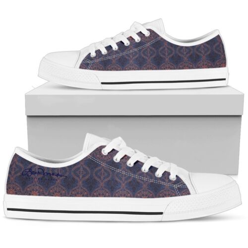 Sargasso Blue and Mellow Rose Damask Low Top Sneakers - Picture 1 of 8