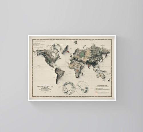 Mapa del mundo, mapa mundial de alivio 2D, mapa mundial vintage - plano 2D - Imagen 3 de 9