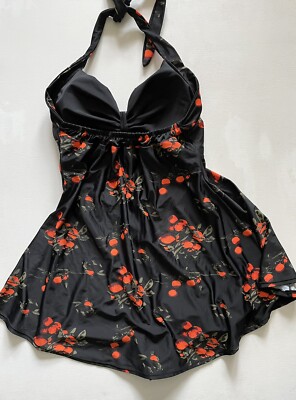 Cocoship Black Orange Print Tie Halter Swimdress Swimsuit Womens Plus Size  6XL | eBay