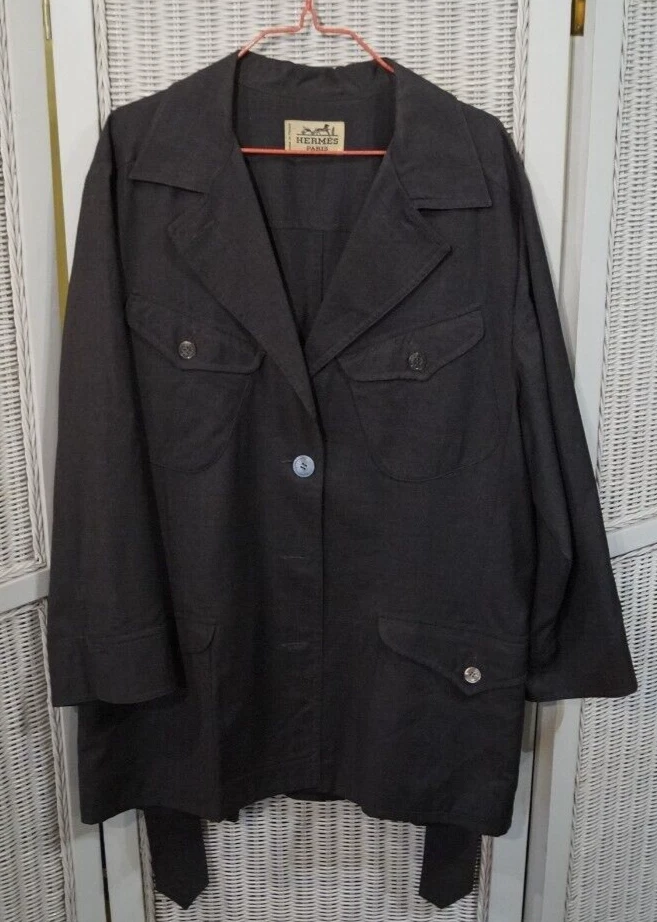 HERMÈS Paris giacca primaverile vintage taglia M Hermes grigio trench corto con cintura