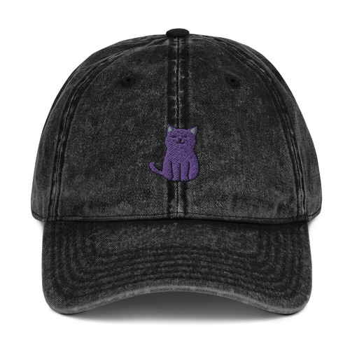 Gray Purple cat with paw print Vintage Cotton Twill Cap unisex for men and woman