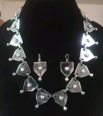Taxco 925 Sterling 22'' Necklace Earrings Set Design Attributed to Chato Castillo