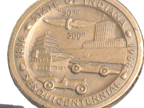 State Of Indiana 1816 / 1966 Sesquicentennial Indy Speedway 50th 500 Coin UNC. - Picture 6 of 6
