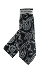 Stacy Adams Men's Tie & Hanky Black Silver Charcoal Grey Paisley 3.25" Wide