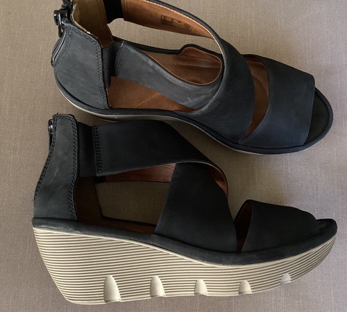 Clarks Wedge Sandals Womens Sz 8 M Nubuck Clarene Navy Blue - Picture 8 of 8