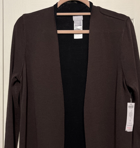 Chico's Travelers Cocoa Bean/Black Two Tone Open Sweater Jacket Size 0(4/6)NWT - Picture 2 of 18