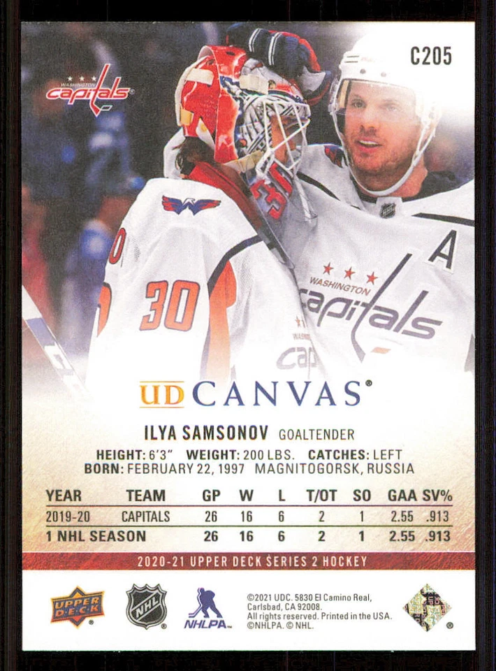 2020-21 Upper Deck Canvas #C205 Ilya Samsonov - Image 2 of 2