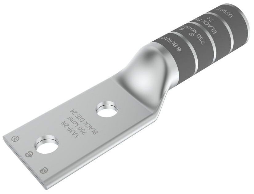 Burndy YA392N, Compression Cable Lug, 750 Cu 2-Hole Long