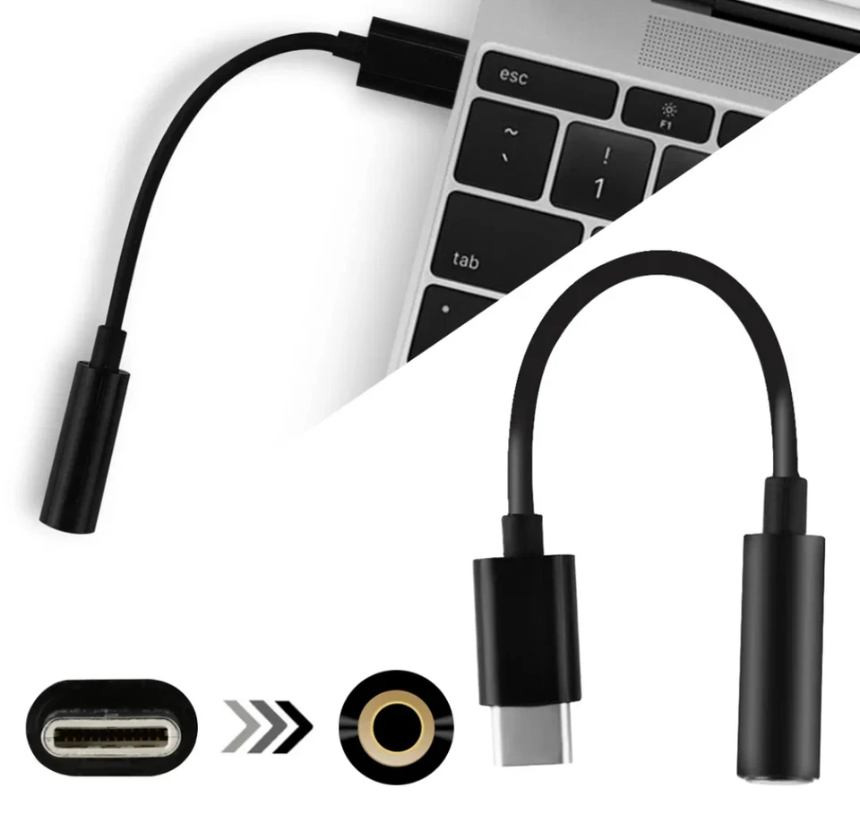 Adaptador de auriculares conector de audio USB tipo C a 3,5 mm cable USB-C para iPhone Samsung Foto 2 de 4