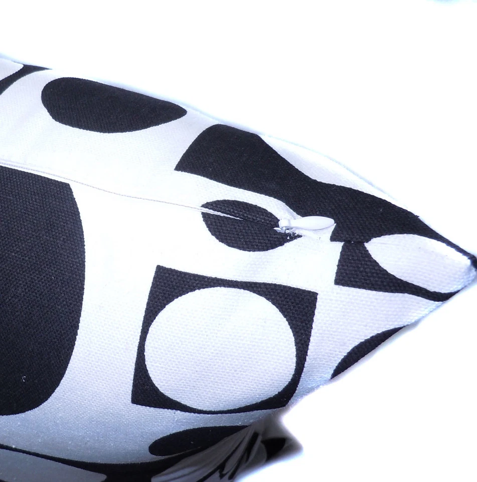 AL01a Black White Square Circle Dot Cotton Canvas Cushion Cover/Pillow Case Size - Image 3 of 4