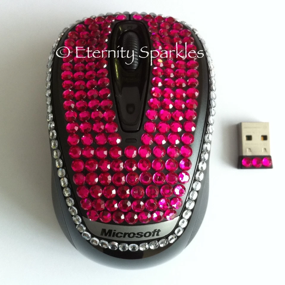 Customised MICROSOFT Diamanté Crystal Design USB WIRELESS MOUSE Mini Transceiver - Image 2 of 4