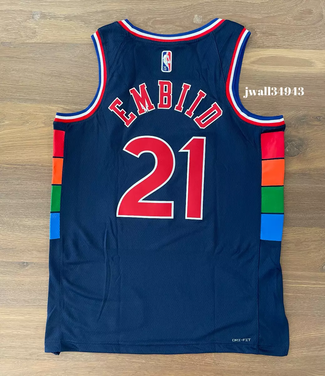 Joel Embiid Philadelphia 76ers Nike NBA City Edition Jersey Spectrum  Men's SMALL