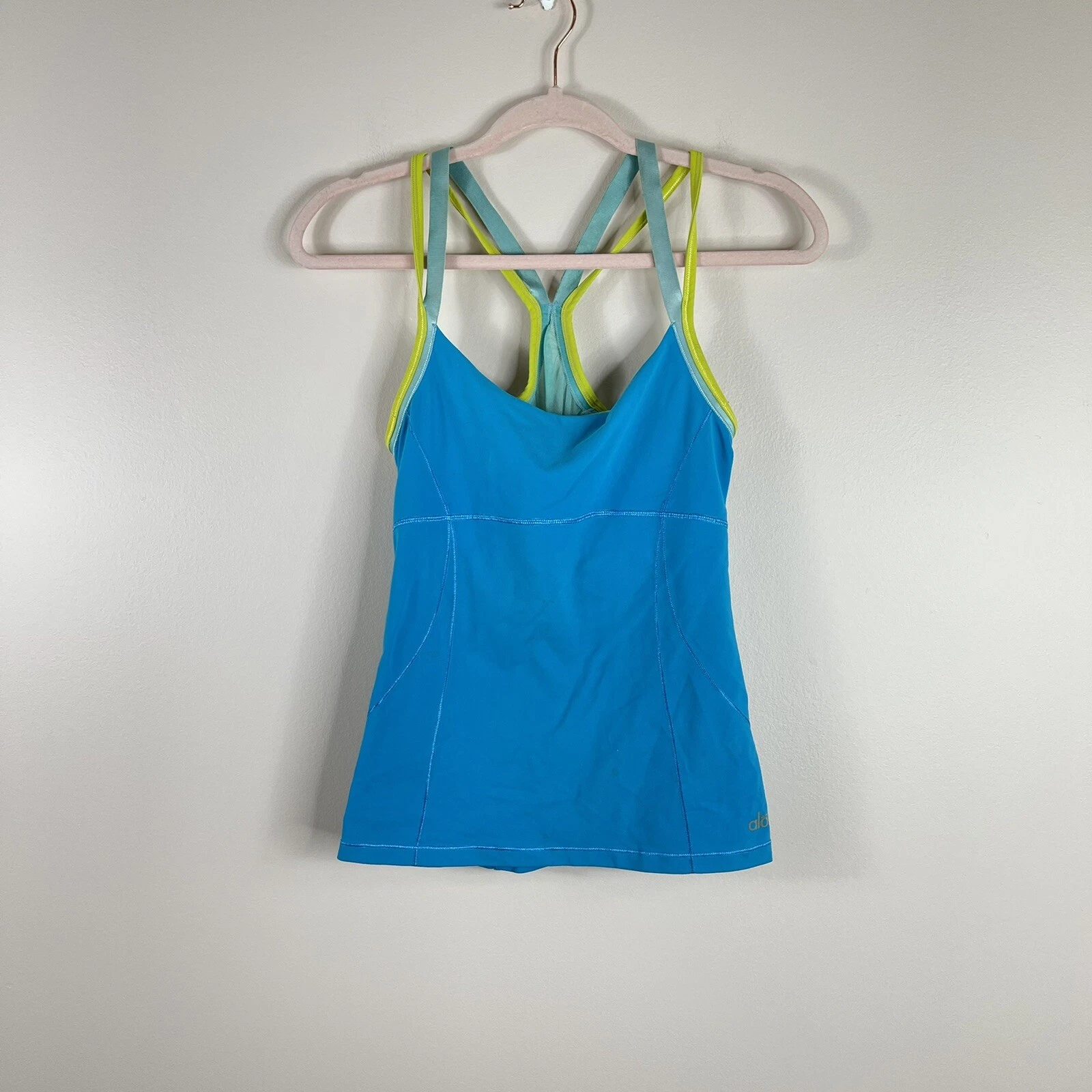 alo-yoga electric yellow racerback built in bra workout tank-top
