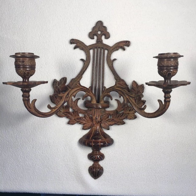 Candle Holder Wall Sconce Cast Iron 13" Tall 12" At Widest Holds 2