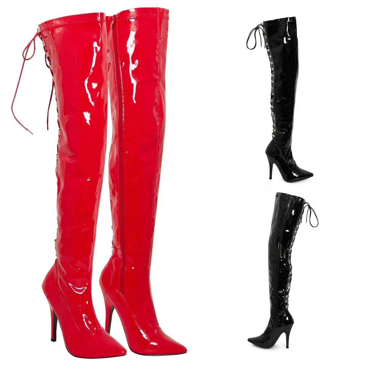 Ladies Mens Thigh High Over the knee Fetish Boots Stiletto Heels Size 3-12  | eBay