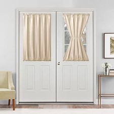 French Door Curtains Privacy, Rod Pocket Semi Sheer Front L40" x W24" Beige