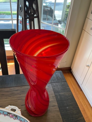 Retro 70’s hand blown art glass vibrant orange, red 33cm rim to base - Picture 5 of 5