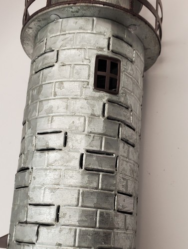 Lighthouse Tin Metal 14.5"H Silver Brown Lightweight Detailed Art Deco Vintage - Picture 7 of 15