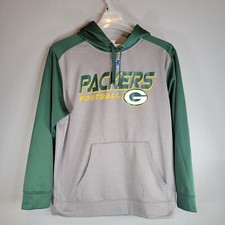 Green Bay Packers Hoodie - Mens L - NFL Football Gray Green Pullover Drawstring