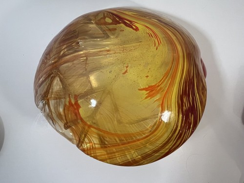 Kosta Boda Wide Life Orange Yellow Clear Art Glass Leaf Bowl Signed L Lofgren - Picture 19 of 21