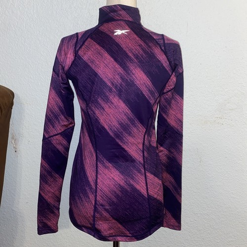 Reebok Women's S 1/4 Zip Pull Over Neon Purple/Pink Thumbholes Slim Fit - Picture 2 of 4
