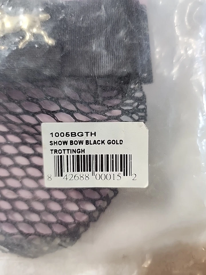 NEW Equestrian SHOW Bow HORSE EMBLEM in GOLD striking Against Black Net. - Image 3 of 4