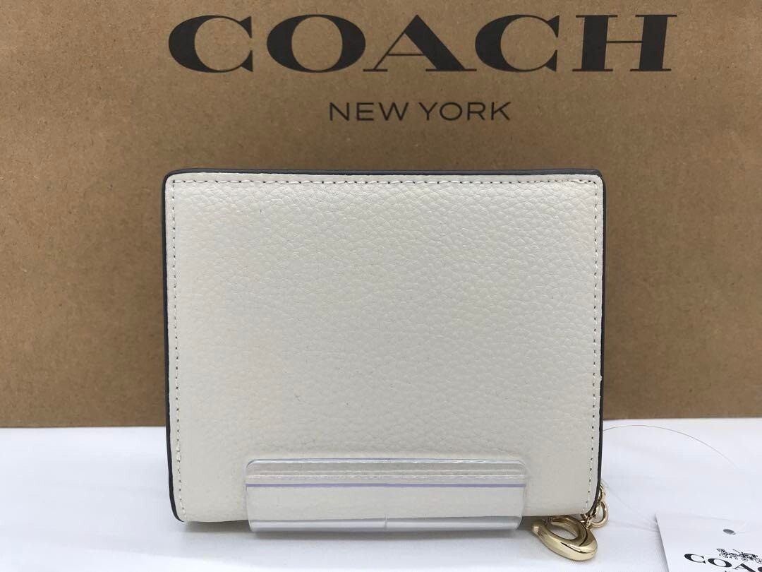 Coach Dancing Kitten Women's Pebble Leather Snap Wallet - Chalk