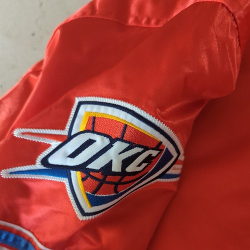 OKC THUNDER Starter Jacket Snap Down Nylon Oklahoma City REDISH/ORANGE XXL NEW - Picture 8 of 12