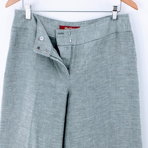 Max Mara Wide Leg Pants Grey Linen Blend Tweed Lightweight Trousers Sz 12 - Picture 3 of 12