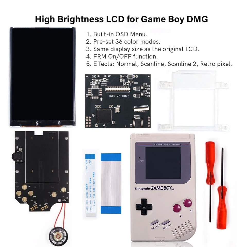 OSD Menu V5 Ultra Full Size RIPS Backlight LCD Kit W/Speaker For Game Boy DMG - Image 4 of 4