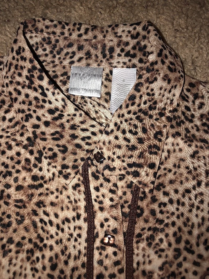 Camisa Emma James Liz Claiborne Para Mujer Manga 3/4 Transparente Estampado Animal-Talla 8 Mediana Foto 4 de 4