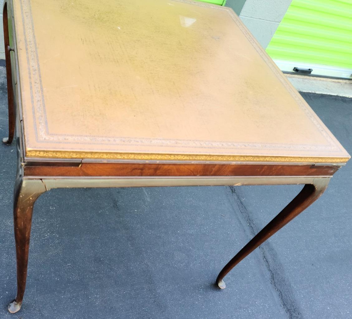 Antique Leather Top Gaming Table - Pull-Out Corners - GDC - RARE