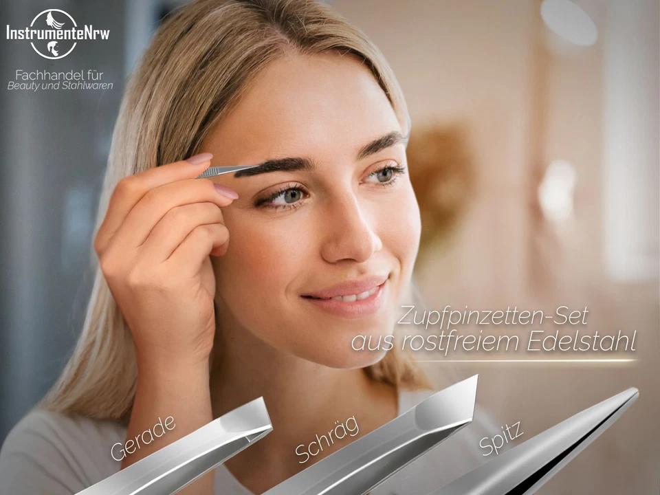 3 Profi Pinzetten Pinzette Edelstahl A-Qualität Zupfpinzetten Spitz Schräg Gerad - Bild 2 von 4