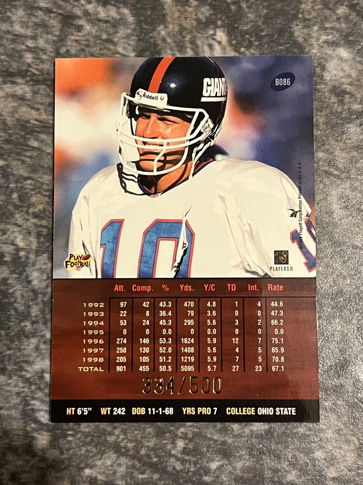 1999 Playoff Prestige SSD Spectrum Purple /500 Kent Graham #B086 New York Giants - Image 2 of 3