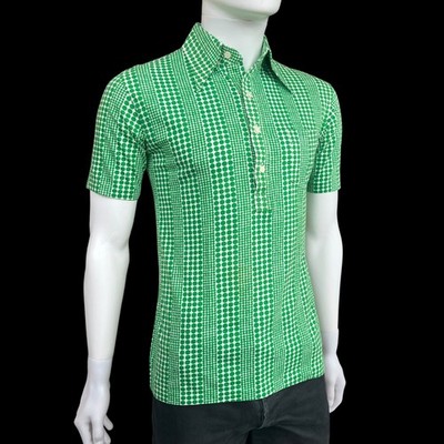 1960s Mod Style Jersey Shirt SMALL - Vintage 60s Groovy Op Art Print - 36'' Chest