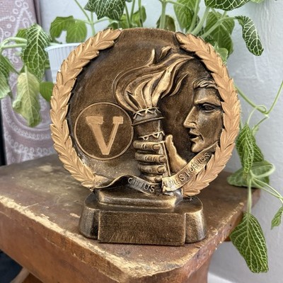 Vintage Olympics Torch Trophy Gold Laurel Wreath Decor  Citius Altius Fortius 