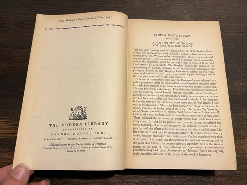 Fyodor Dostoyevsky Brothers Karamazov 1st Modern Library Giant Edition Book 1937 - Picture 4 of 8