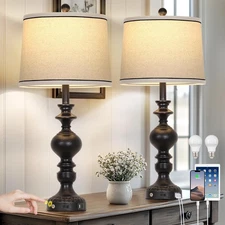 28" Black Farmhouse Table Lamps Set of 2, Rustic Lamp for Living Room with US...