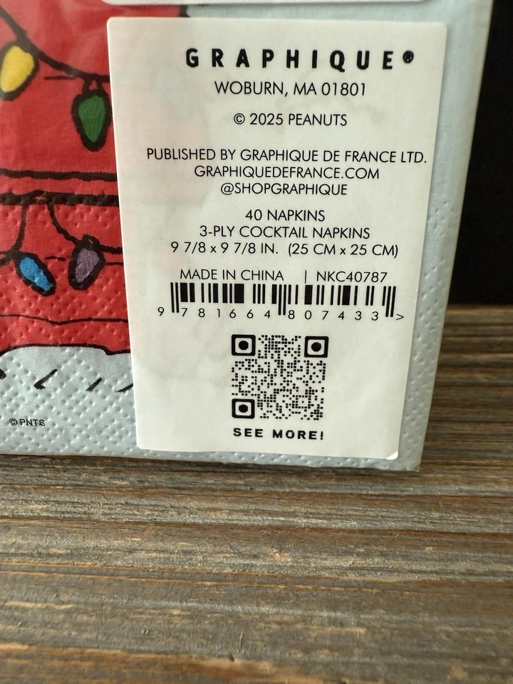 Peanuts Snoopy Holiday Christmas Dog House Festive Party Napkins 40ct NEW Sealed - Image 3 of 4