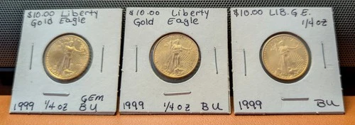 (3)  1/4 oz  1999 American Gold Eagle $10 Coins