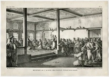 Antique Master Print-RECEPTION-HASSAN TCHAOUSCH OGLOU-AGA-CAIRO-Peetermans-1822