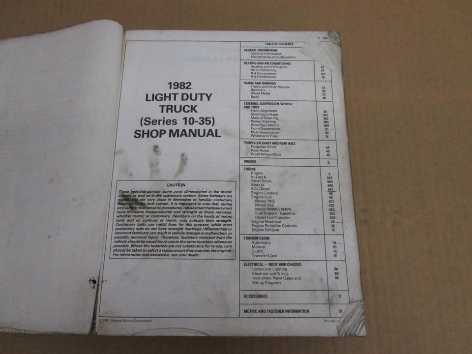 1982 Chevrolet truck pickup K10 C10 Blazer Suburban K20 service shop manual - Изображение 3 из 4