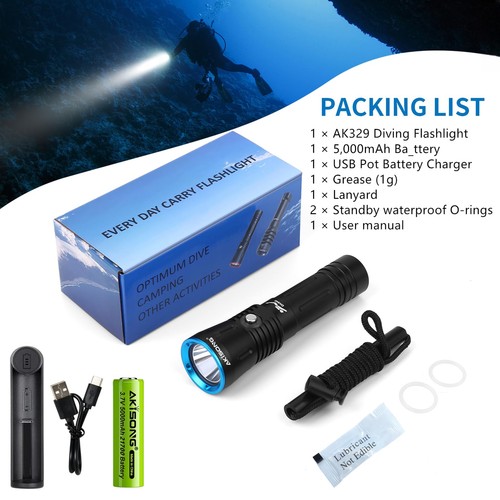SST40 Dive Light 5 Lighting Modes Scuba Diving Flashlight, Rechargeable Super... - Bild 8 von 9