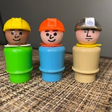 Lot of 3 Vintage Fisher-Price Little People Construction Worker Figures includin