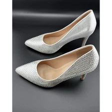 Silver Rhinestone High Heels Women’s Size 8 Stiletto Bridal Prom Pumps NIB