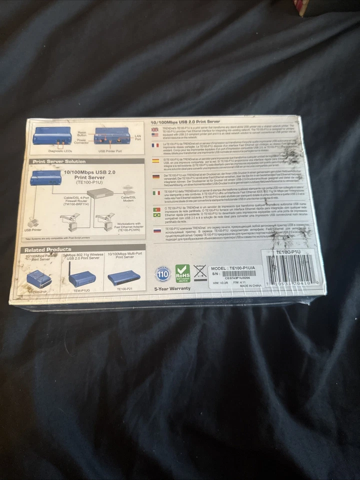 TRENDNET 10/100 MBPS 1-PORT PRINT SERVER TE100-P1U USB 2.0 High SPEED BRAND NEW - Image 2 of 2