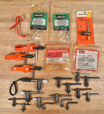 Large Lot of 20 Drill Chuck Keys New & Used Jacobs Rigid B&D etc
