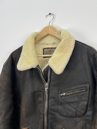 Vintage Armani Jeans Sheepskin Leather Aviator Jacket Mens USA 40 GB 46 - Picture 3 of 20