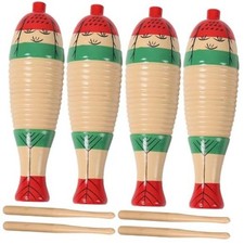 Wood Guiro Latin Percussion Musical Instruments, Fish Shaped Guiro 4 Pack